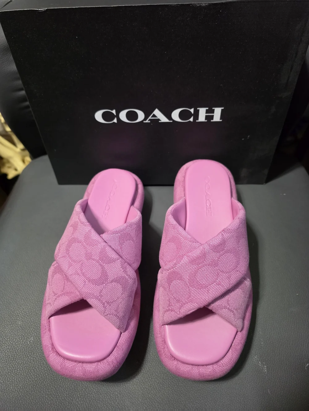 COACH Pink Crisscross Slide Sandals